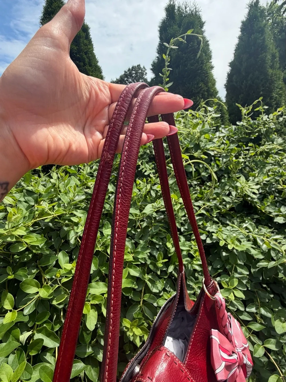 Classic Women's Shoulder Bag in Burgundy with Scarf Accent